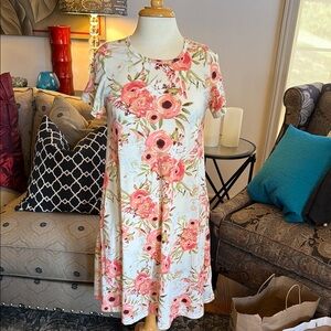 LuLaRoe Cream and Pink Floral Dress